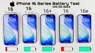 iPhone 16 Pro Max vs 16 Pro vs 16 Plus vs 16 vs 16e - iOS 26 BETA Ultimate Battery Life DRAIN Test