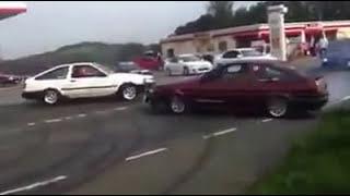 Leaving petrol station AE86 Twin Cam style