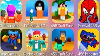 Survival 456 With Super Hero,001 Survival Challenge,Huggy I'm Coming,Roblock Squid,456 Craft Squid..