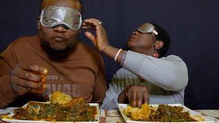 ASMR: OAT FUFU and VEGETABLE SOUP with BLIND FOLD African FOOD MUKBANG//NO CHEATING EDITION