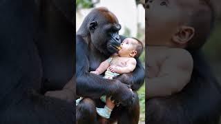 The moment of love between gorillas and babies #cute #lovely #gorilla #animals#baby #shorts