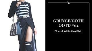 Grunge / Goth OOTD #62 ~ Black & White Maxi Skirt