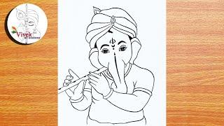 Beautiful Ganpati Flute Drawing | Easy Drawing | How to Draw Ganpati Bappa