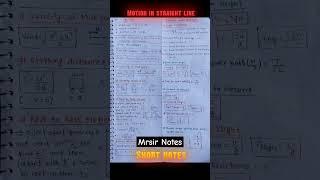 Motion in straight line short notes| Mr sir Physics short notes #medico #neet2024 #physicsnotes