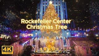 Rockefeller Center Christmas Tree. Night in New York with instrumental music and street sounds #xmas