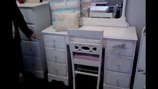 Vintage Painted Distressed Vanity with chair and mirror