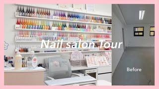 37. [ENG] Korean Nailsalon tour 화이트 인테리어 네일샵 투어 & 제품정보, 네일비트 , 네일앞치마, 컬러선반, 젤램프, 탑젤 베이스젤