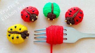 Amazing Ladybug Making Idea with Fork - Easy Woolen Crafts - Hand Embroidery Trick - Sewing Hack