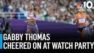 Harvard grad Gabby Thomas, now a gold medalist, cheered on at watch party