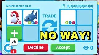 NO WAY! I GOT AN IMPOSSIBLE WIN FOR MY PEPPERMINT PENGUIN + NEON SHARK! + 3 COOL TRADES! #adoptme