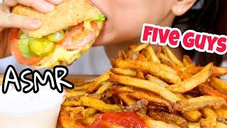 ASMR FIVE GUYS MUKBANG CHEESEBURGER AND FRIES Eating Sounds TWILIGHT