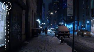 NYC Snowy Night City - Manhattan, New York 4K - Snow Sounds & City Ambience at Night