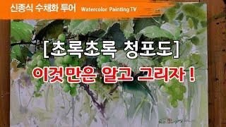 청포도 수채화, watercolor painting TV foundation 水彩画, 水彩畫, Aquarelle, акварельный, green grape