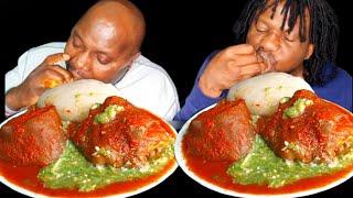 Asmr African food mukbang and fufu with okra stew sound eating challenge