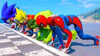 All Superheroes Running Challenge #606 (Funny Contest) - GTA V Mods