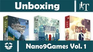 Nano 9 Games Volume 1 - Board Game Unboxing - Railways / Empire / City Planner