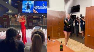 US Open 2024 - Champagne shower and photo shoot in red dress : Aryna Sabalenka celebrates her title!