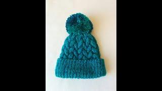 Knitted Cable Braid Hats with Pom Poms