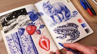 sketching with a ballpoint pen in my sketchbook️/ no music, no talking