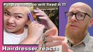 They try to FIX it with PURPLE SHAMPOO & TONER !!! Hairdresser reacts to hair fails #beauty #hair