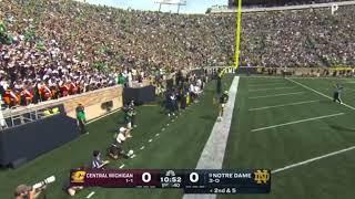 Sam Hartman 75 Yard Touchdown Pass to Tobias Merriweather | Central Michigan vs #9 Notre Dame