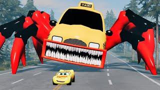 Epic escape from The Zombie Lightning McQueen Eater, TAXI Eater, Hugo Car Eater |BeamNG.Drive