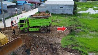 Perfectly Bulldozer D51Px Pushing Soil with dump truck 5Ton into field, Mix VDO