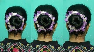 Messy Khopa Hairstyle / Self Bun Hairstyle For Saree / Easy Khopa Hairstyle For Short Hair / Low Bun