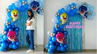 Baby Shark Theme Birthday Balloon Backdrop Ideas At Home