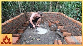 Primitive Technology: Wood Ash Cement & Fired Brick Hut