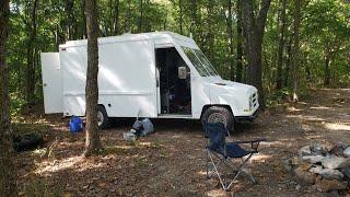 living in a campervan in the woods.