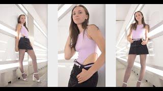 HOSIERY FASHION FILM :Bodysuit, Pantyhose, Stockings, Tights, Heels, Mini Skirt (4K Vertical)