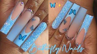 BLUE BUTTERFLY SPRING NAILS | BEGINNER FRIENDLY  FULL TUTORIAL