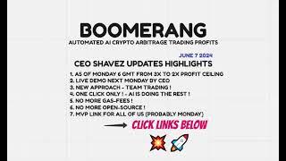 BOOMERANG CEO SHAVEZ UPDATES HIGHLIGHTS NEW ONE CLICK ONLY & MVP LINK NEXT WEEK - TOP TEAM ROB BUSER