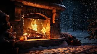 Crackling Fireplace Ambience Sounds In The Winter Night Snow | Fireplace Burning