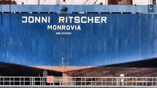 Containerschiff JONNI RITSCHER Baudock Emder Werft docked in Emden shipyard A8JT7 IMO 9333383