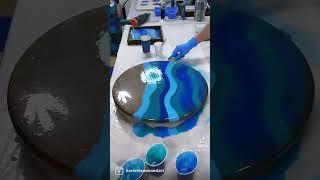 Resin Beach Lazy Susan #karenhammondart #beachart #resinart #resinartist #resin #lazysusan #beach