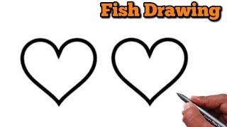 How to draw fish from heart | easy fish drawing tutorial | Amazing fish drawing