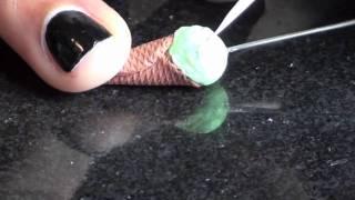 Mint Chocolate Waffle Cone - Polymer Clay Miniature Food Jewelry Tutorial - Ice Cream