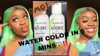 Water color hair mint green in 5 MINUTES | MINT GREEN BOB WIG| START TO FINISH