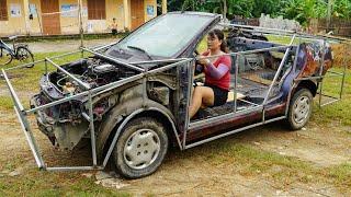 Genius Girl Technology: Make A Supercar From Car Scrap. Car Body Fabrication ep 1 \ Blacksmith Girl