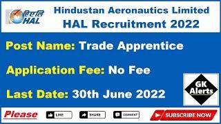 HAL Lucknow Apprentice Form 2022, HAL Recruitment 2022, ITI Latest Apprentice, No Application Fee