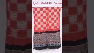 Ajrakh Modal Silk Dupatta, Modal silk ajrakh dupatta, handblock print dupatta, ajrakh print dupatta