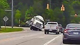 Cement Truck Roll Over Crash (no audio)