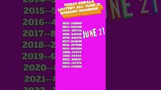 KERALA LOTTERY ALL' JUNE 21 WINNING NUMBERS