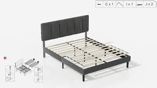 Assemble: VECELO Bed Frame, Upholstered Platform Bedframe, Adjustable Headboard