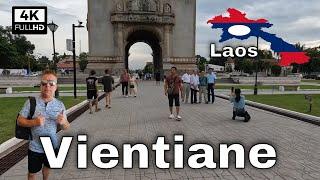 Vientiane - Laos - Downtown 4K Walking Tour - From Patuxai to City Centre