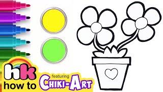 How To Draw Easy Flower Pot | Drawing & Coloring For Kids | Chiki Art | HooplaKidz How To