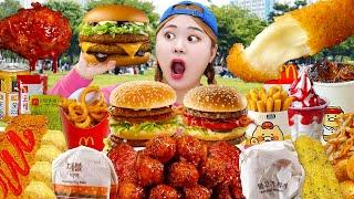 ASMR MUKBANG KFC 양념치킨 햄버거 먹방모음 Crispy Fried Chicken Cheese Burger Eating Sound Collection | HIU 하이유