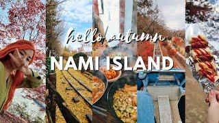 Top things to do in Nami Island Korea in Autumn: Cycling, foliage nature walk, rail bike, hotdogs!